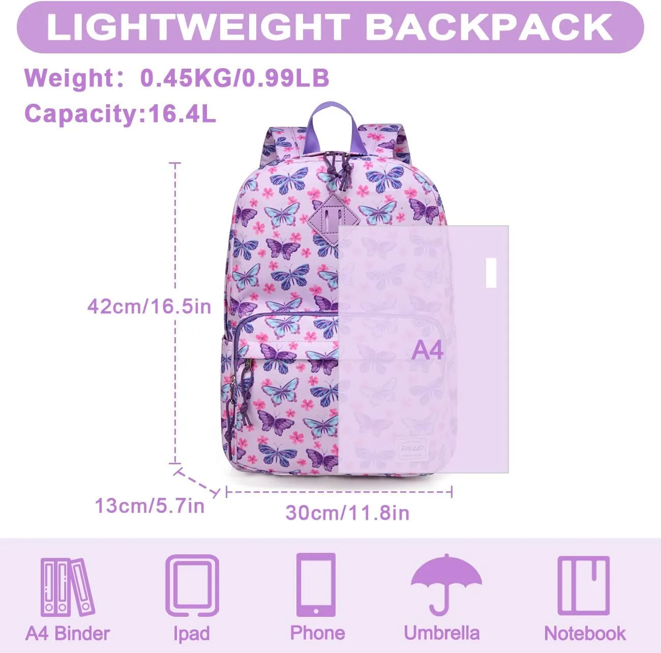RAVUO School Backpack, Lightweight Classic Bookbag Casual Daypack for Men Women