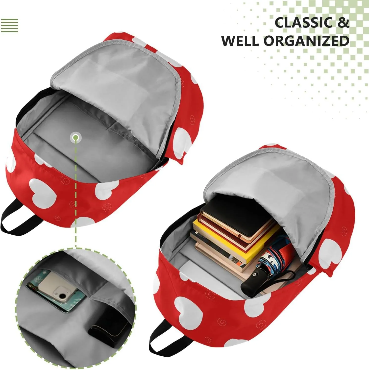 Red Love Hearts Travel Laptop Backpack for Women Flight Approved Backpacks Durable Computer Backpack Nurse Bag for Work Men Business Travel Nurse Weekend