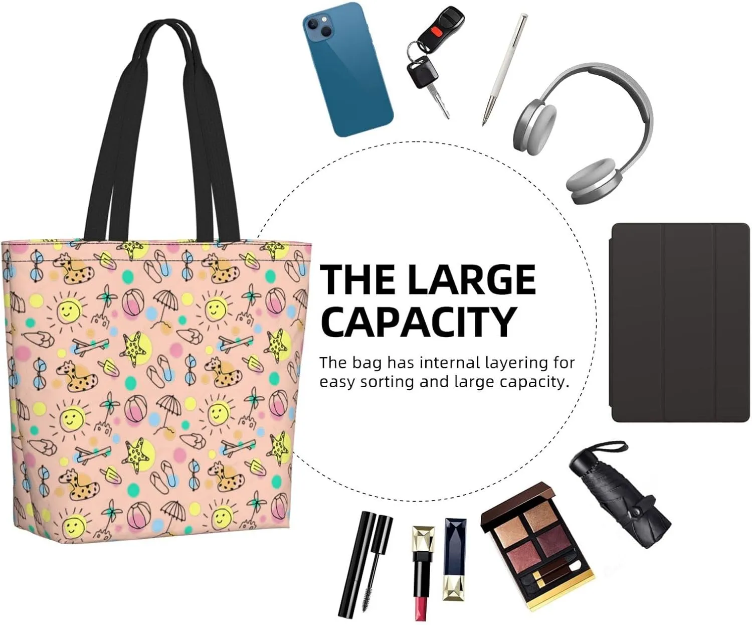 Reusable Shopping Tote Bag Women Casual Shoulder Handbag Multipurpose Portable Grocery Storage Bags