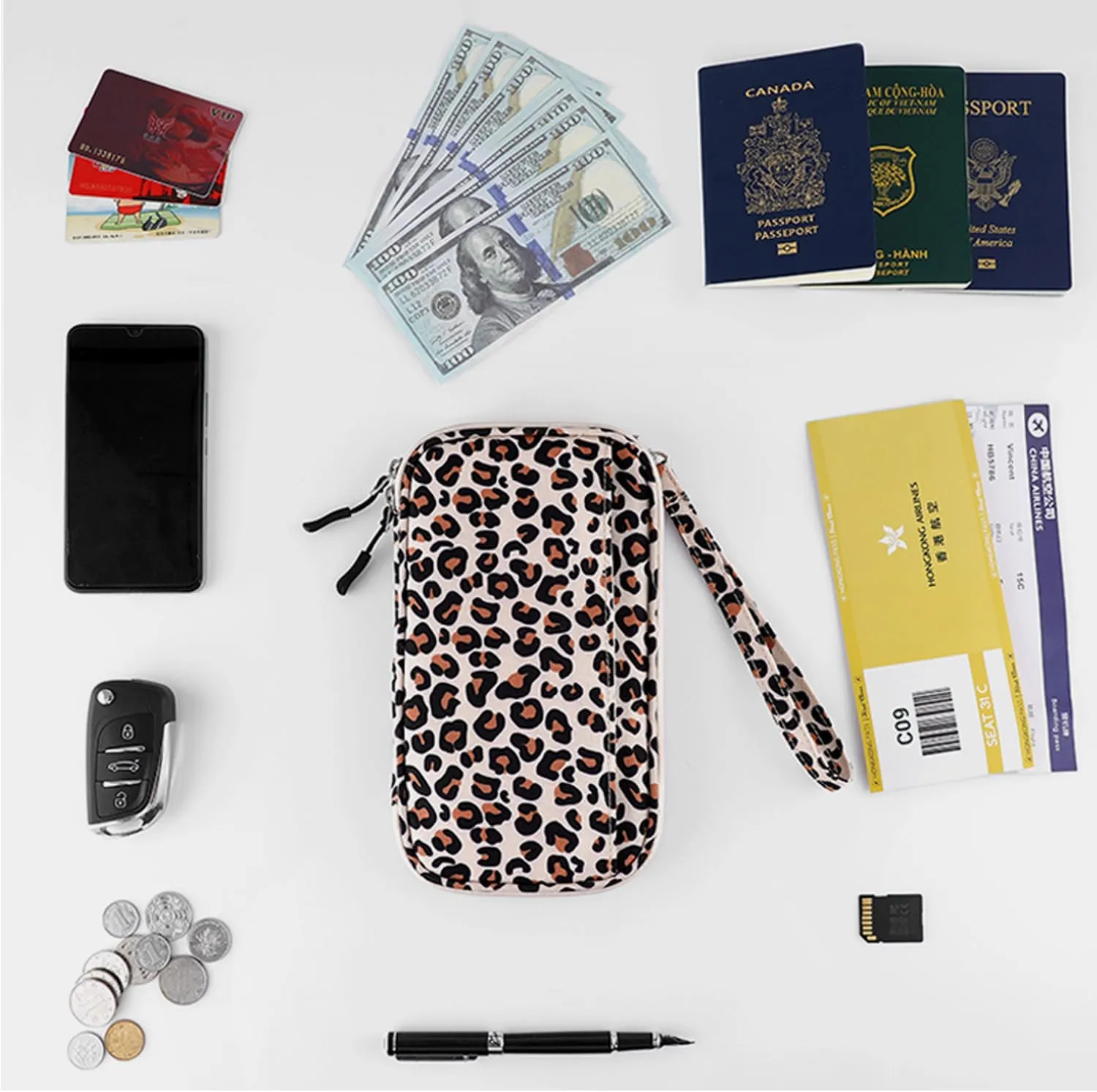 RFID Blocking Family Passport Holder, Leopard print styleMulti-functional Travel Document Organizer, for Women, Men, and Families