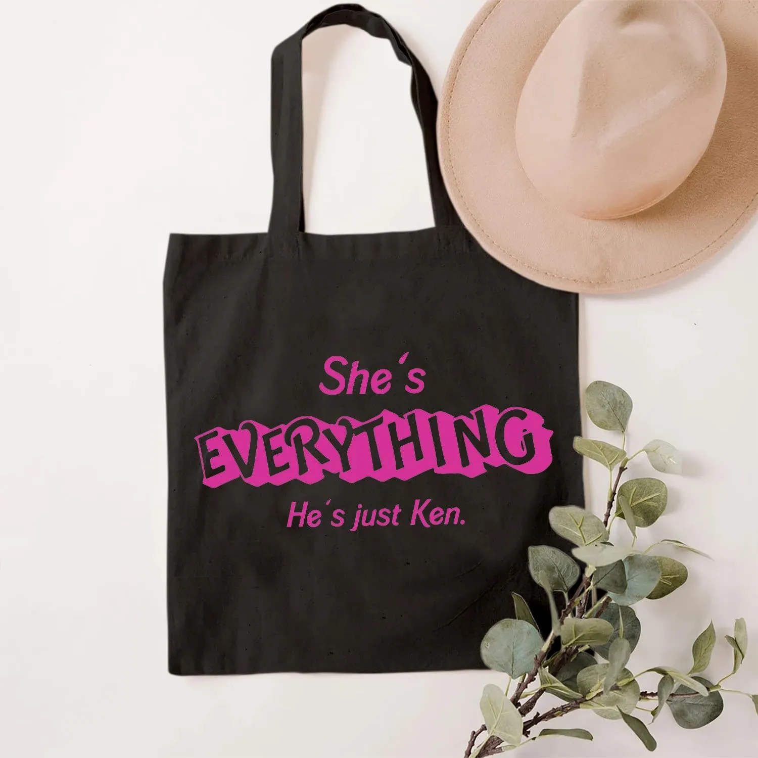 SAUIVD She's Everythings He's Just Ken Canvas Tote Bag for Women Funny Girls Gifts Casual Handbag Reusable Grocery Bags