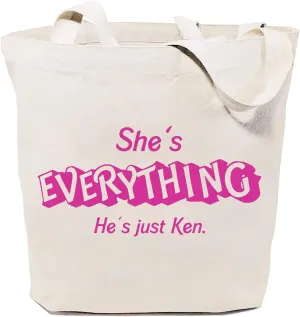 SAUIVD She's Everythings He's Just Ken Canvas Tote Bag for Women Funny Girls Gifts Casual Handbag Reusable Grocery Bags