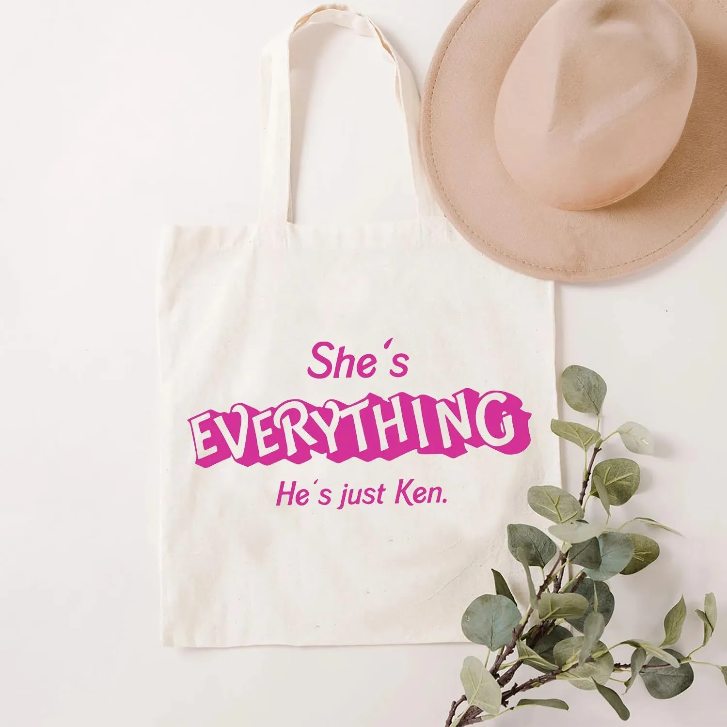 SAUIVD She's Everythings He's Just Ken Canvas Tote Bag for Women Funny Girls Gifts Casual Handbag Reusable Grocery Bags
