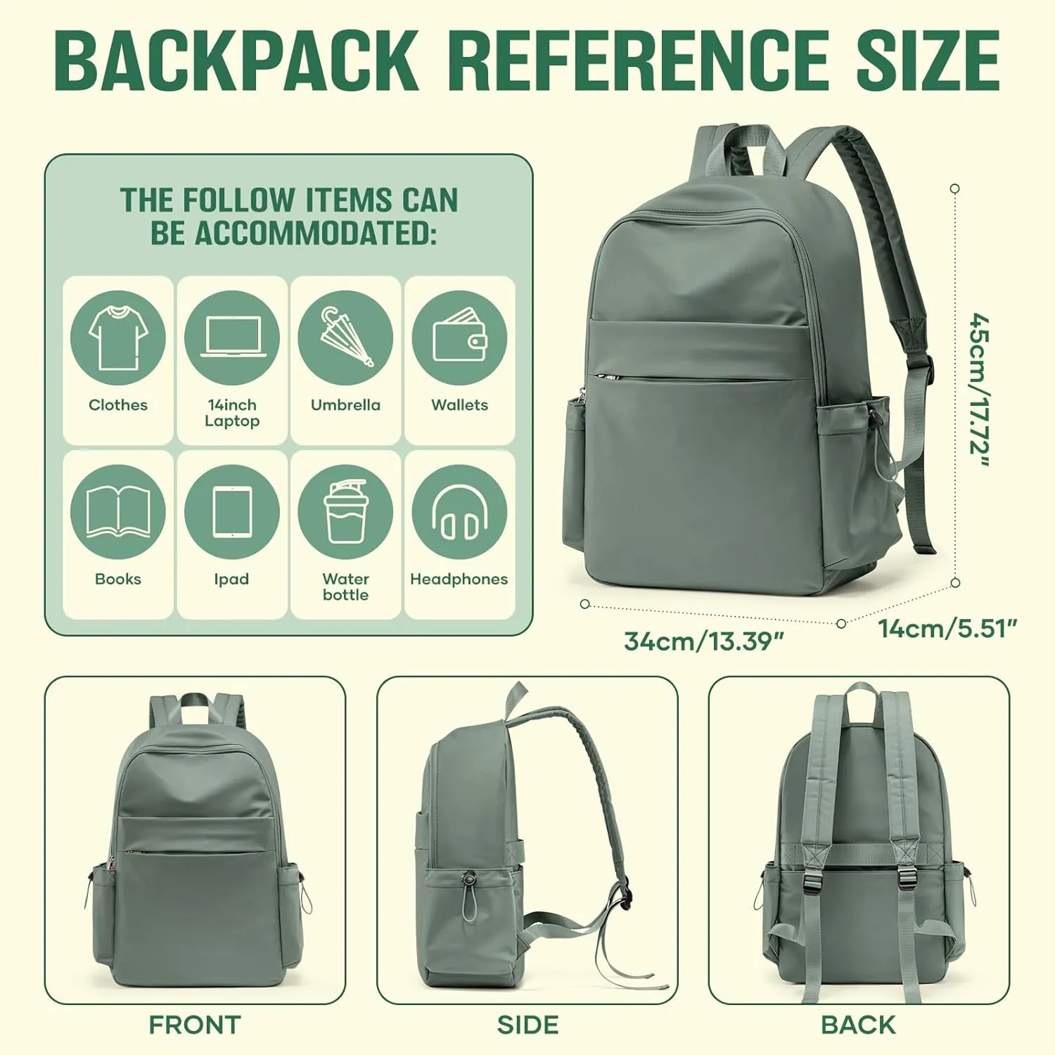 School Backpack for Women College Work Teen Backpack Bookbag Middle High School Bag Girls Boys Backpacks Men Casual Daypack Backpacks with Laptop Compartment Green Mochilas para Mujer