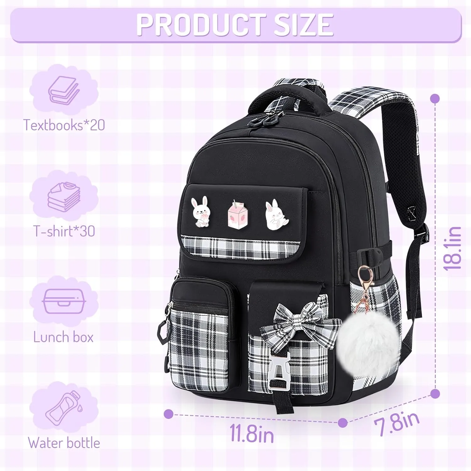 School Backpacks for Girl - Cute Girls Backpack for Kids Teens Elementary Middle School,18" Large Capacity Bookbag with Multiple Pockets,Perfect for Travel and School