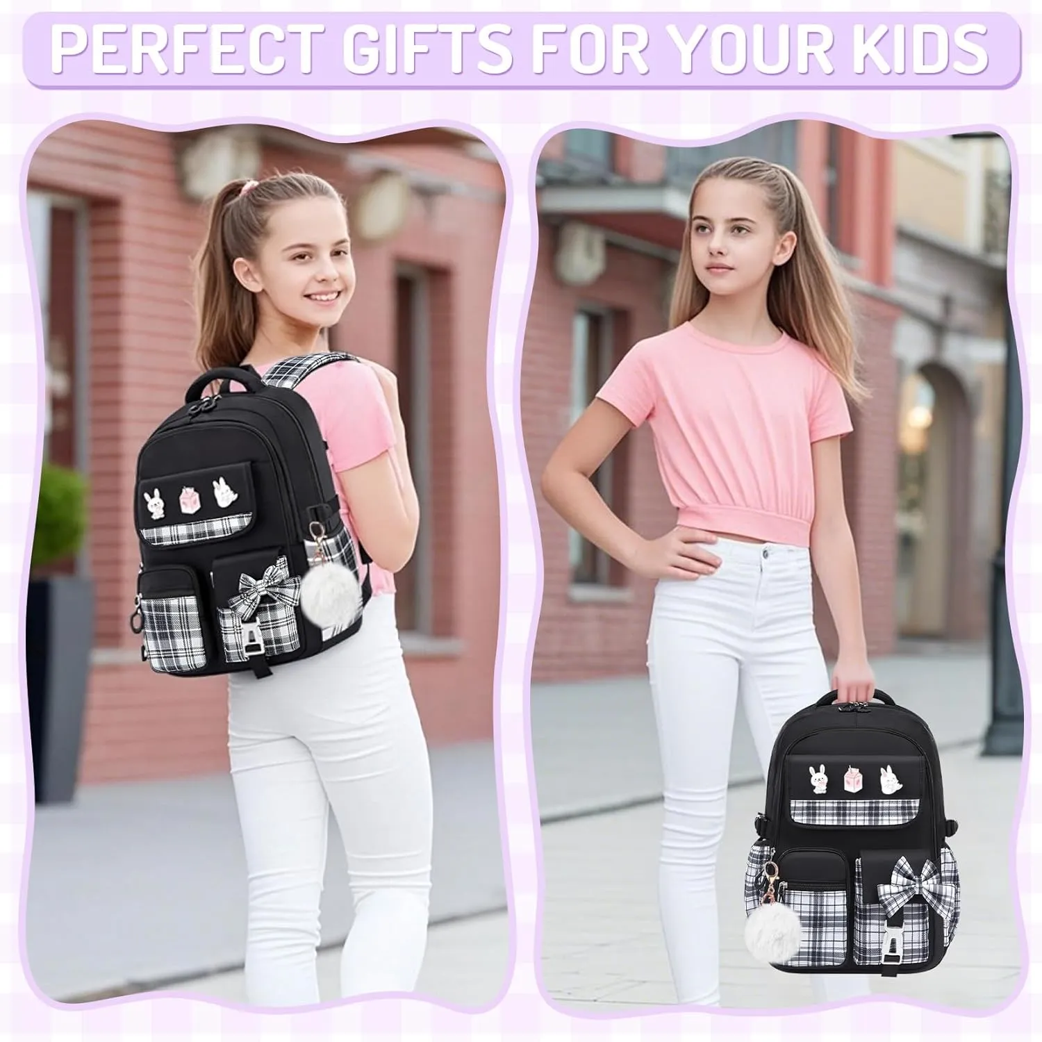 School Backpacks for Girl - Cute Girls Backpack for Kids Teens Elementary Middle School,18" Large Capacity Bookbag with Multiple Pockets,Perfect for Travel and School