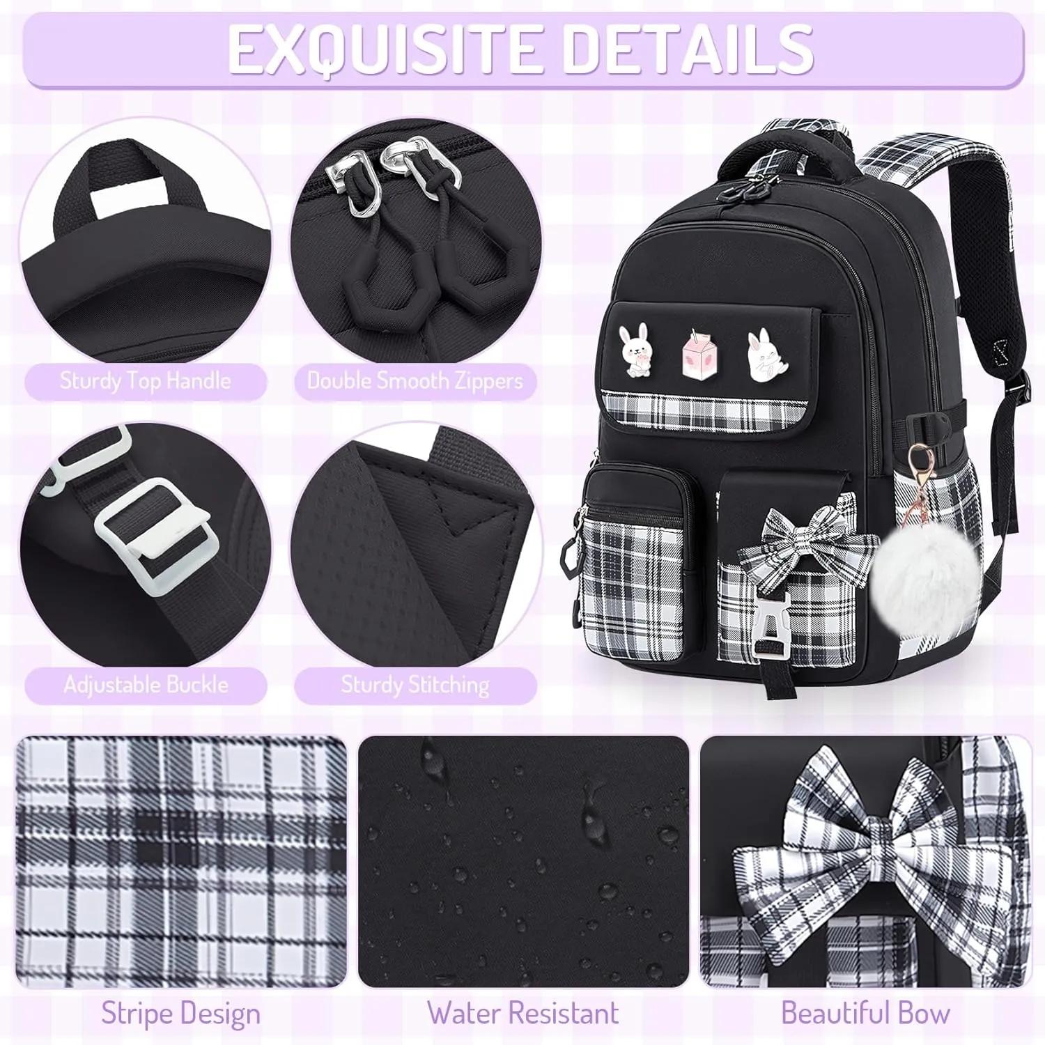 School Backpacks for Girl - Cute Girls Backpack for Kids Teens Elementary Middle School,18" Large Capacity Bookbag with Multiple Pockets,Perfect for Travel and School