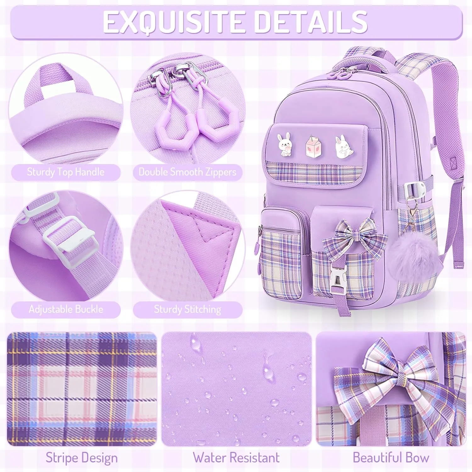 School Backpacks for Girl - Cute Girls Backpack for Kids Teens Elementary Middle School,18" Large Capacity Bookbag with Multiple Pockets,Perfect for Travel and School
