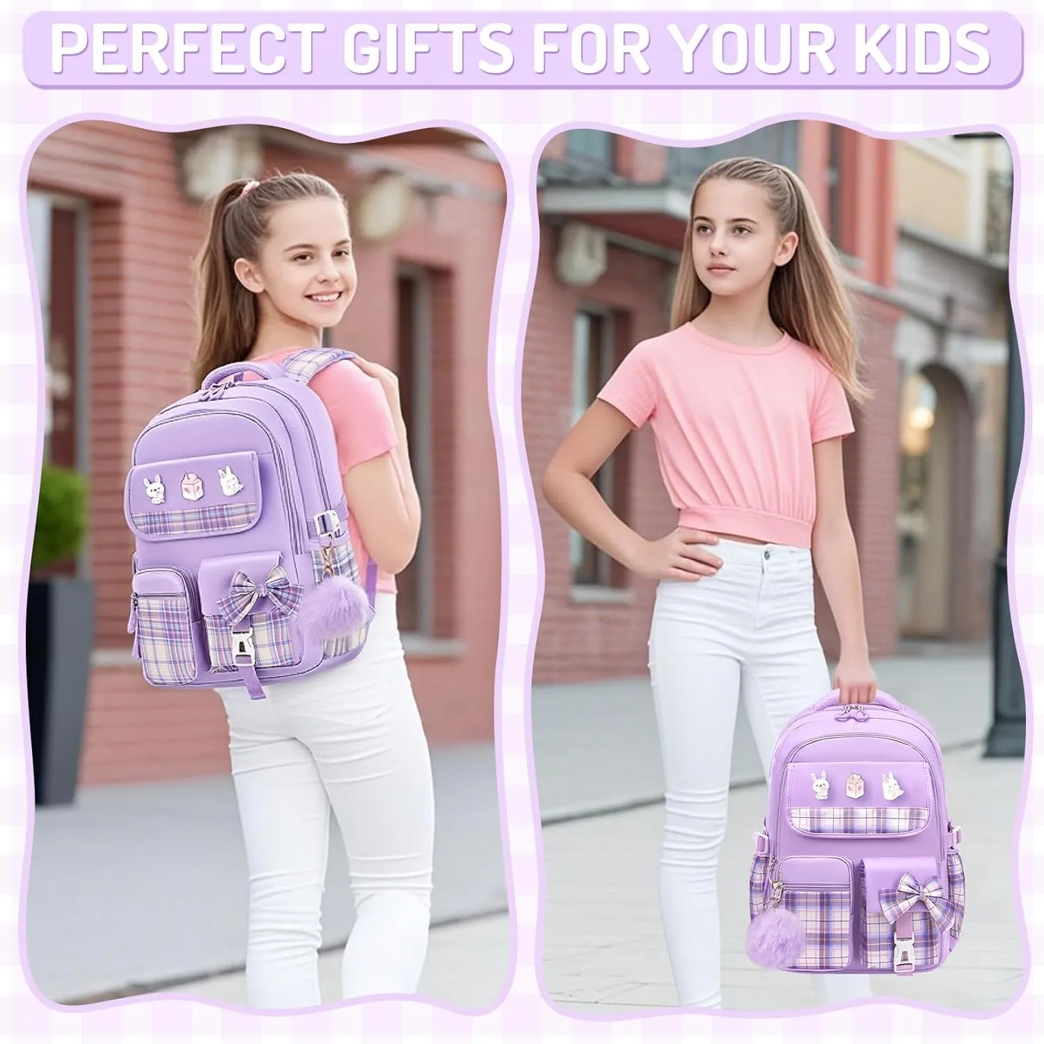 School Backpacks for Girl - Cute Girls Backpack for Kids Teens Elementary Middle School,18" Large Capacity Bookbag with Multiple Pockets,Perfect for Travel and School