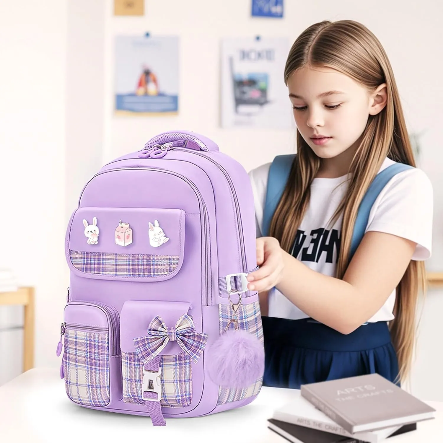 School Backpacks for Girl - Cute Girls Backpack for Kids Teens Elementary Middle School,18" Large Capacity Bookbag with Multiple Pockets,Perfect for Travel and School