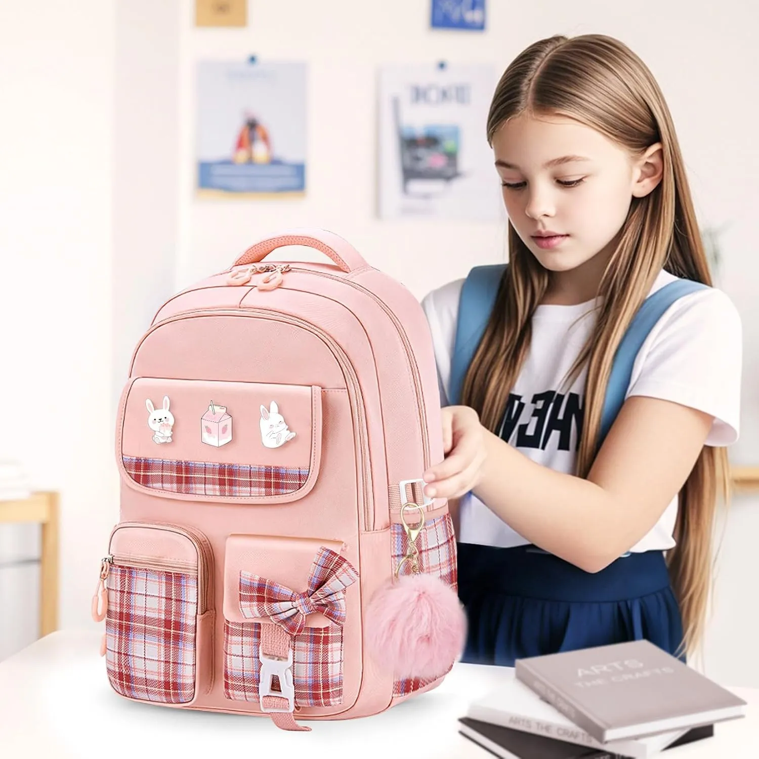 School Backpacks for Girl - Cute Girls Backpack for Kids Teens Elementary Middle School,18" Large Capacity Bookbag with Multiple Pockets,Perfect for Travel and School