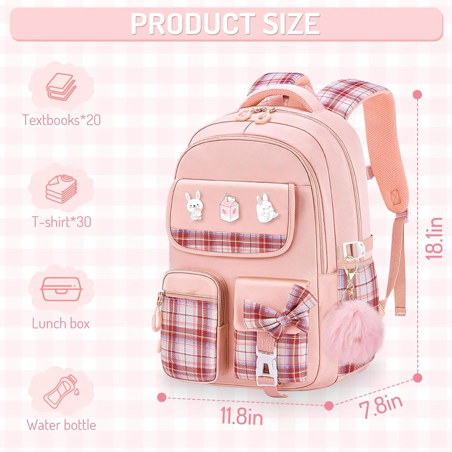 School Backpacks for Girl - Cute Girls Backpack for Kids Teens Elementary Middle School,18" Large Capacity Bookbag with Multiple Pockets,Perfect for Travel and School