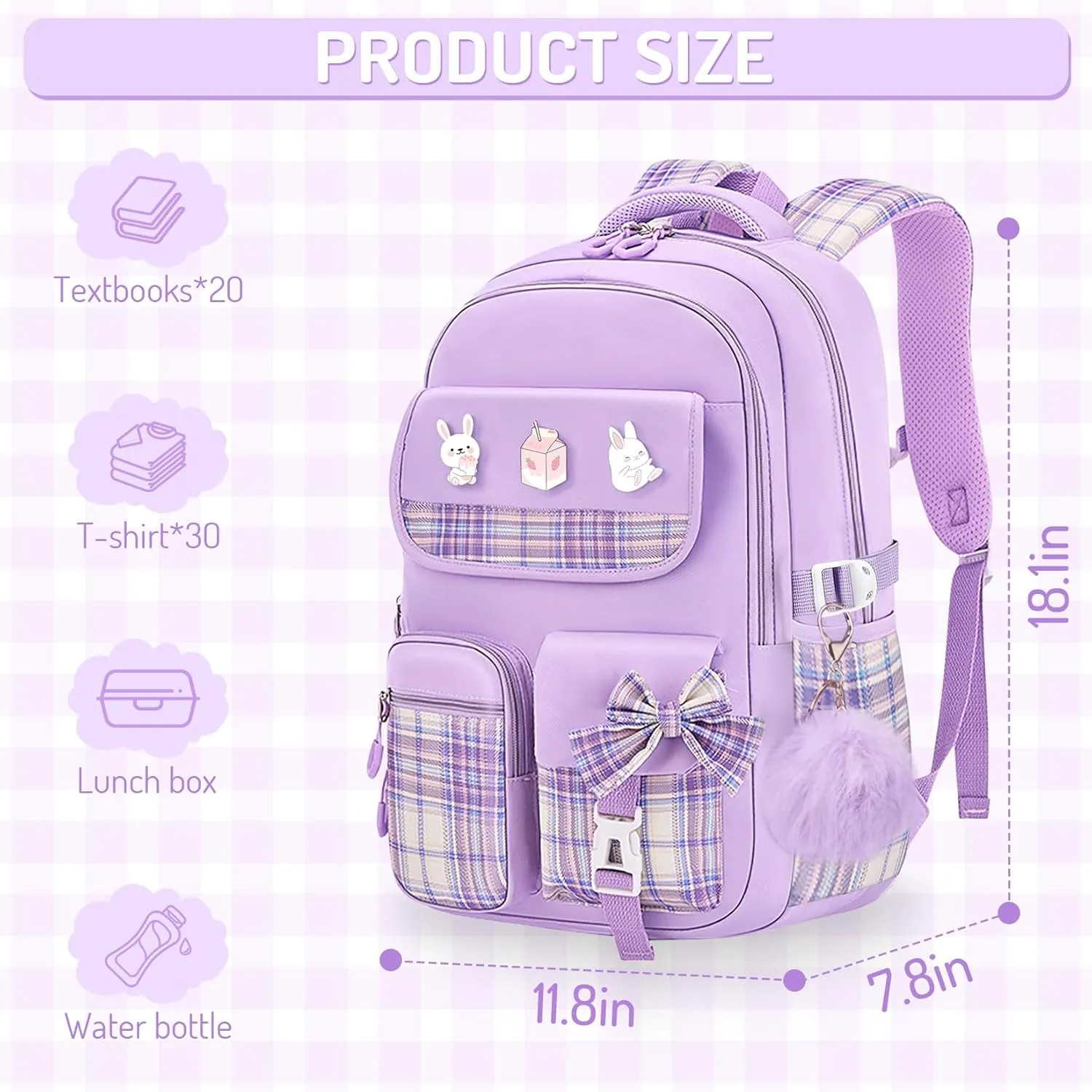 School Backpacks for Girl - Cute Girls Backpack for Kids Teens Elementary Middle School,18" Large Capacity Bookbag with Multiple Pockets,Perfect for Travel and School