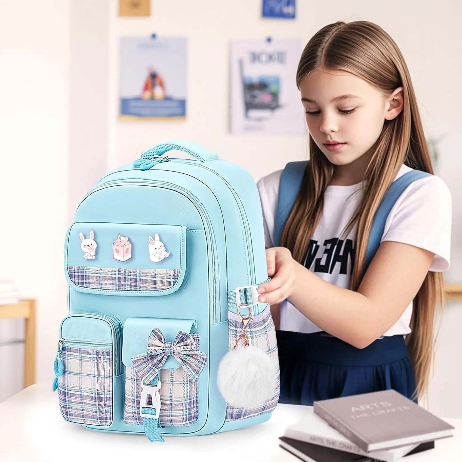 School Backpacks for Girl - Cute Girls Backpack for Kids Teens Elementary Middle School,18" Large Capacity Bookbag with Multiple Pockets,Perfect for Travel and School