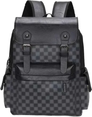 School Schoolbag Laptop Backpack Business Leisure PU Leather Travel Bag Multi functional Shoulders Bag (Black 2), AD-895