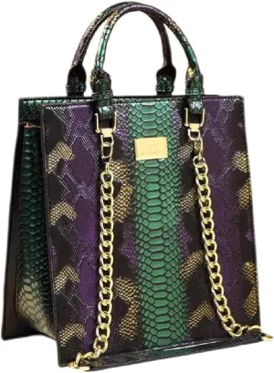 Serpentine Leather Women's Bag Top Handle Satchel Handbags Vertical style Chain Bag Tassel Purses Shoulder Bags