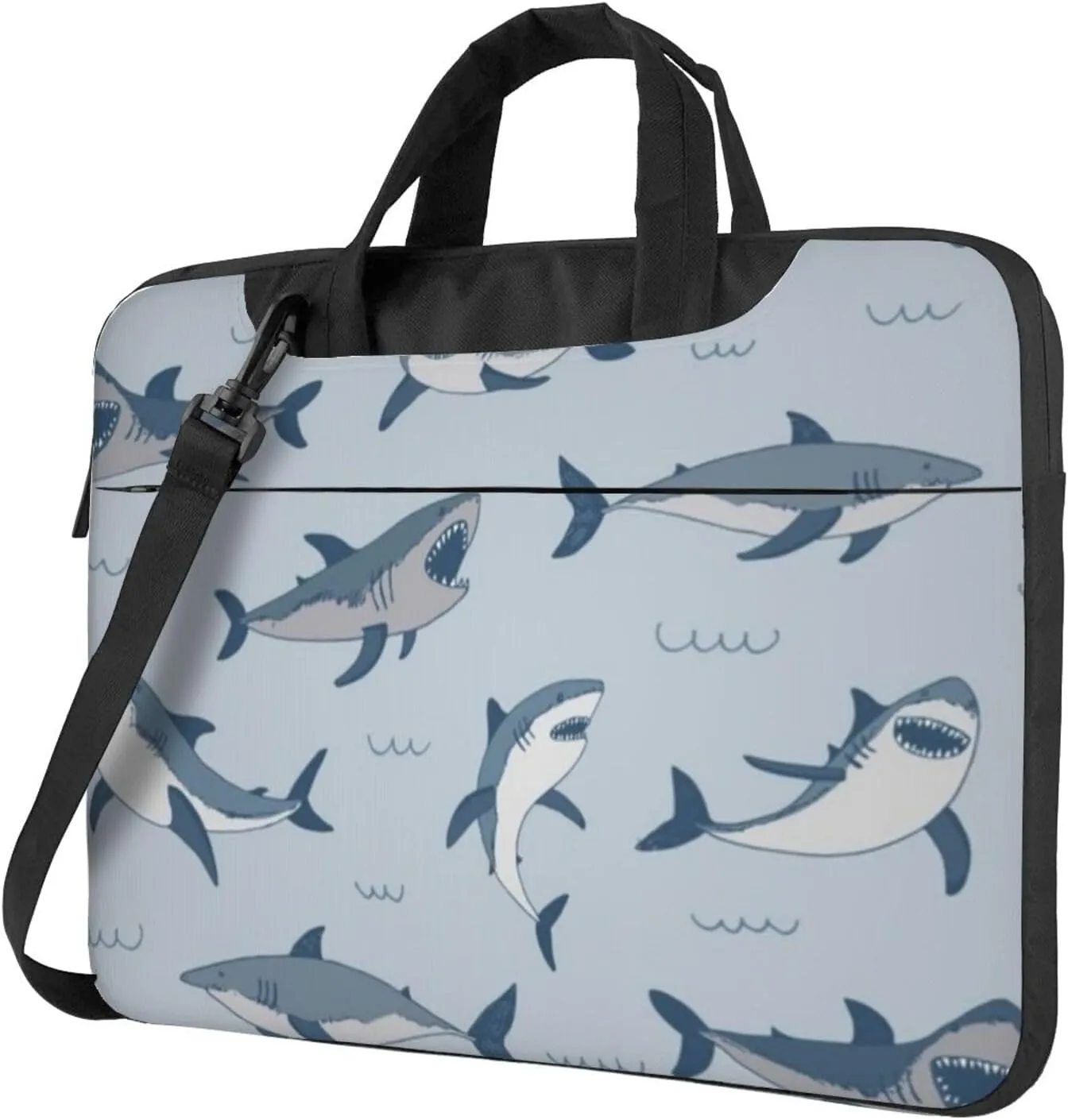 Shark Sea Doodle Animal Modern 13-15.6 Inch Laptop Bag For Man And Women, Computer Messenger Bag, Trendy Shoulder Strap Design