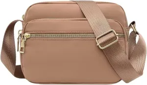 Shoulder Bag Men Women Classic Small Nylon Crossbody Bag Phone Purse Ladies Lightweight Messenger (Khaki, One Size)