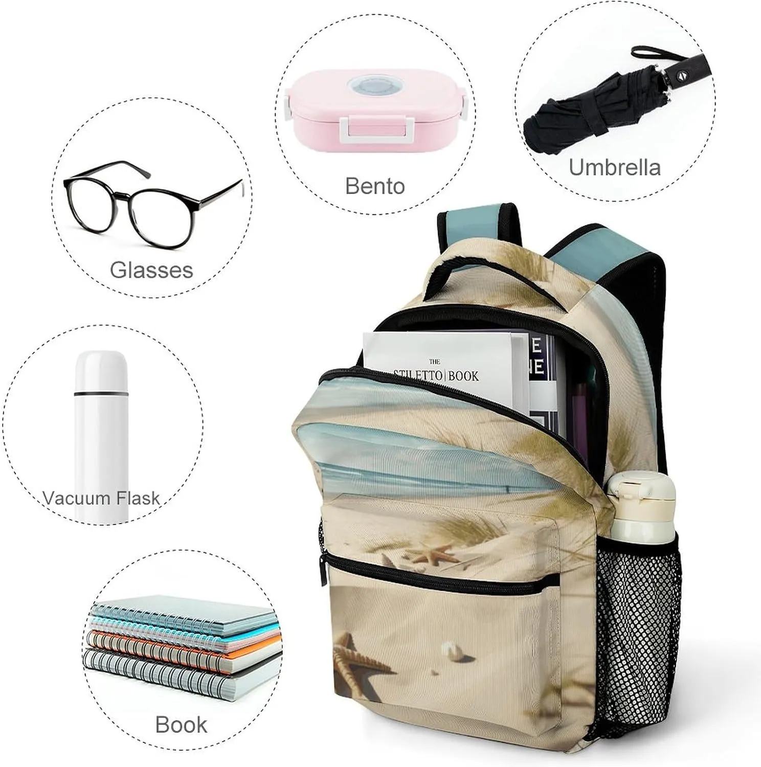 Small Backpacks Personalized Beach Seaside Printing Travel Bag Lightweight Travel Backpack For Women Men