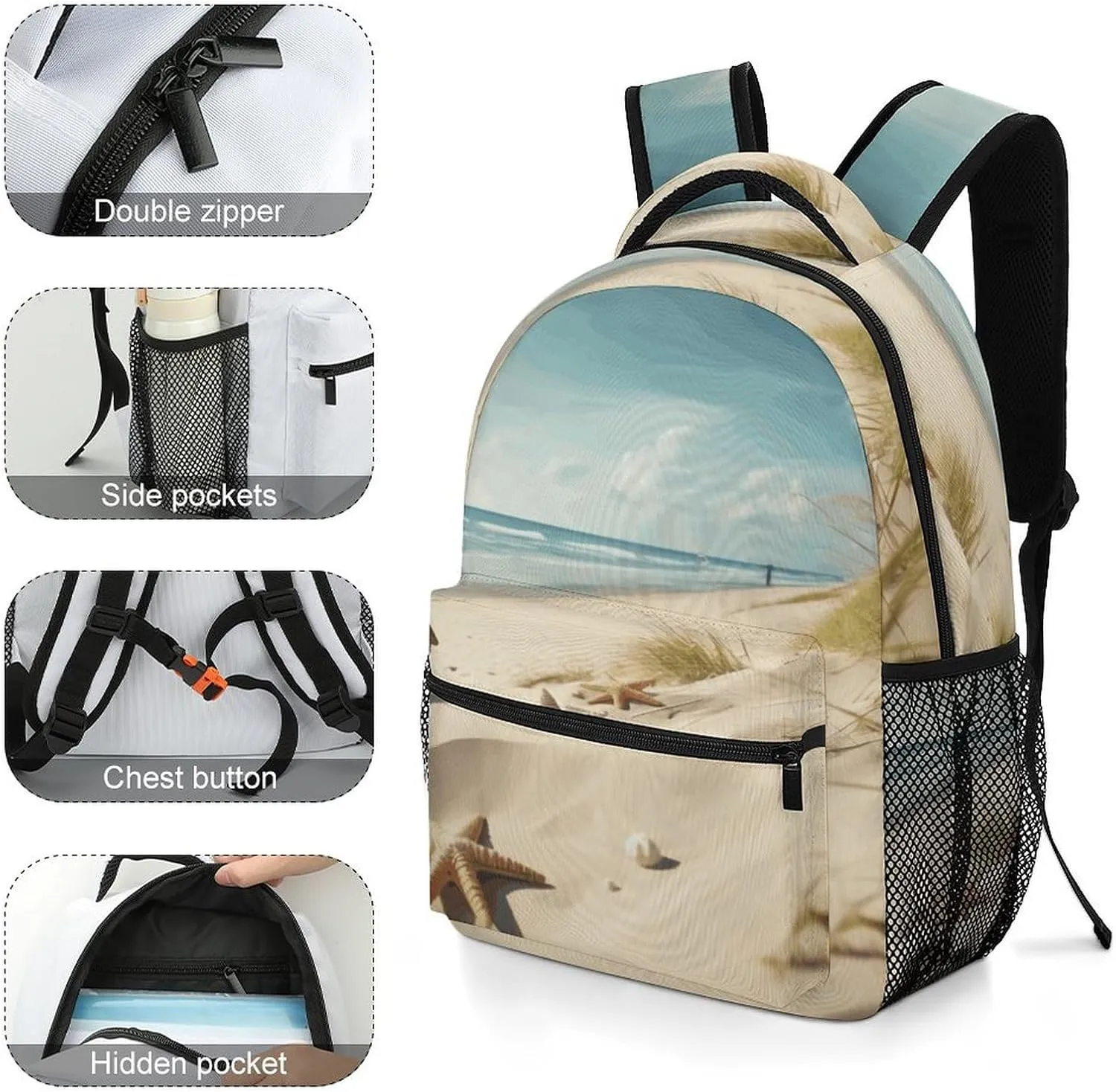 Small Backpacks Personalized Beach Seaside Printing Travel Bag Lightweight Travel Backpack For Women Men