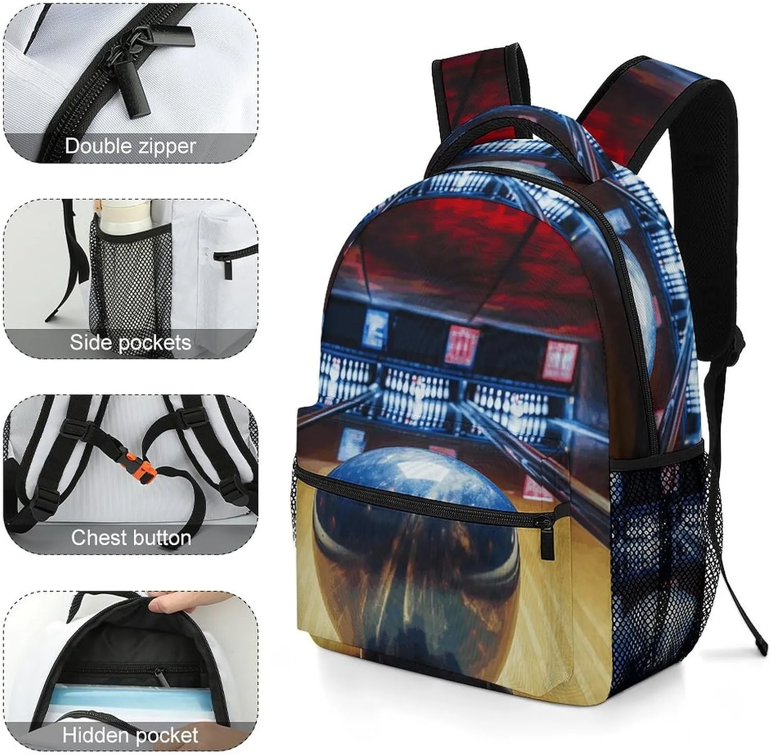 Small Backpacks Personalized Bowling Printing Travel Bag Lightweight Travel Backpack For Women Men