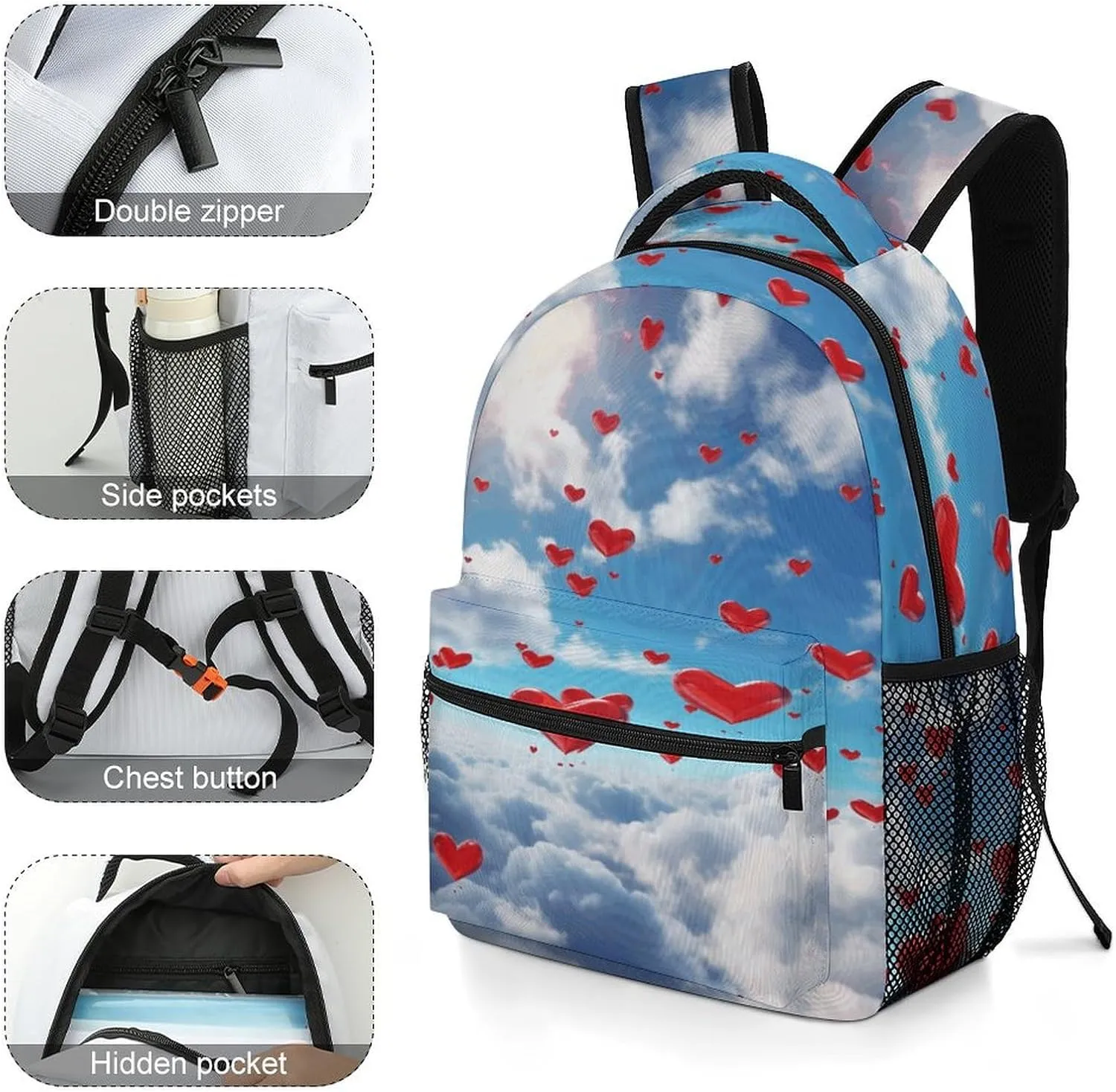 Small Backpacks Personalized Hearts in The Printing Travel Bag Lightweight Travel Backpack For Women Men