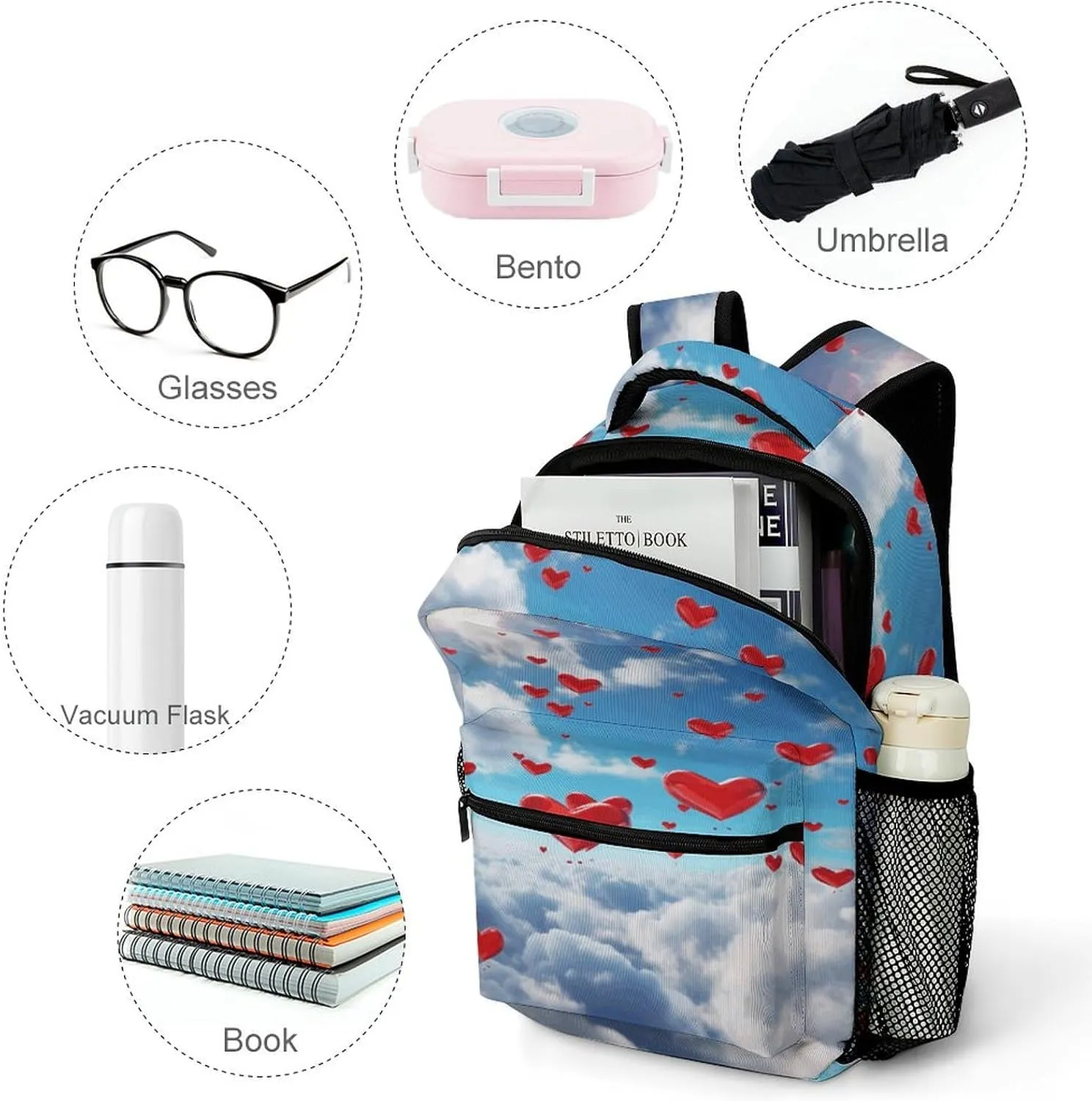 Small Backpacks Personalized Hearts in The Printing Travel Bag Lightweight Travel Backpack For Women Men