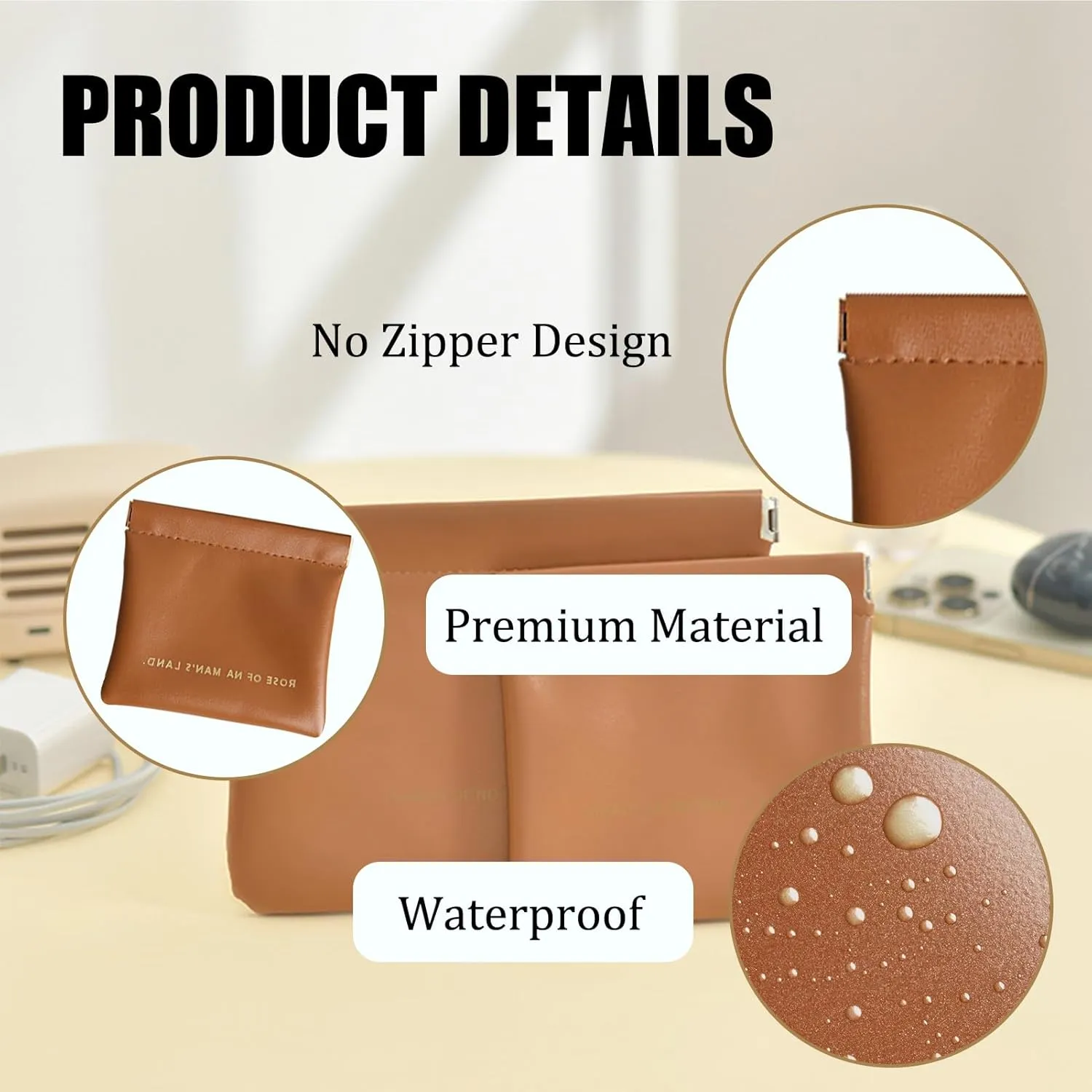 Small Purse Makeup Bag for Women,Elastic Open Close Storage Bag Mini Travel Storage Bag,Waterproof Organizer Pouch for Lipstick Cosmetics Headphones Jewelry,3 Pieces,Brown