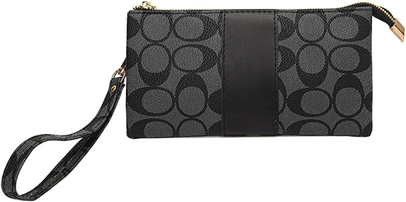 Soft Leather Wristlet Wallet Black Floral Print Mini Crossbody Bag Lightweight Multi-Functional Phone Purse for Women Everyday Use Travel Card Holder Spacious Anti-Theft Small Handbag