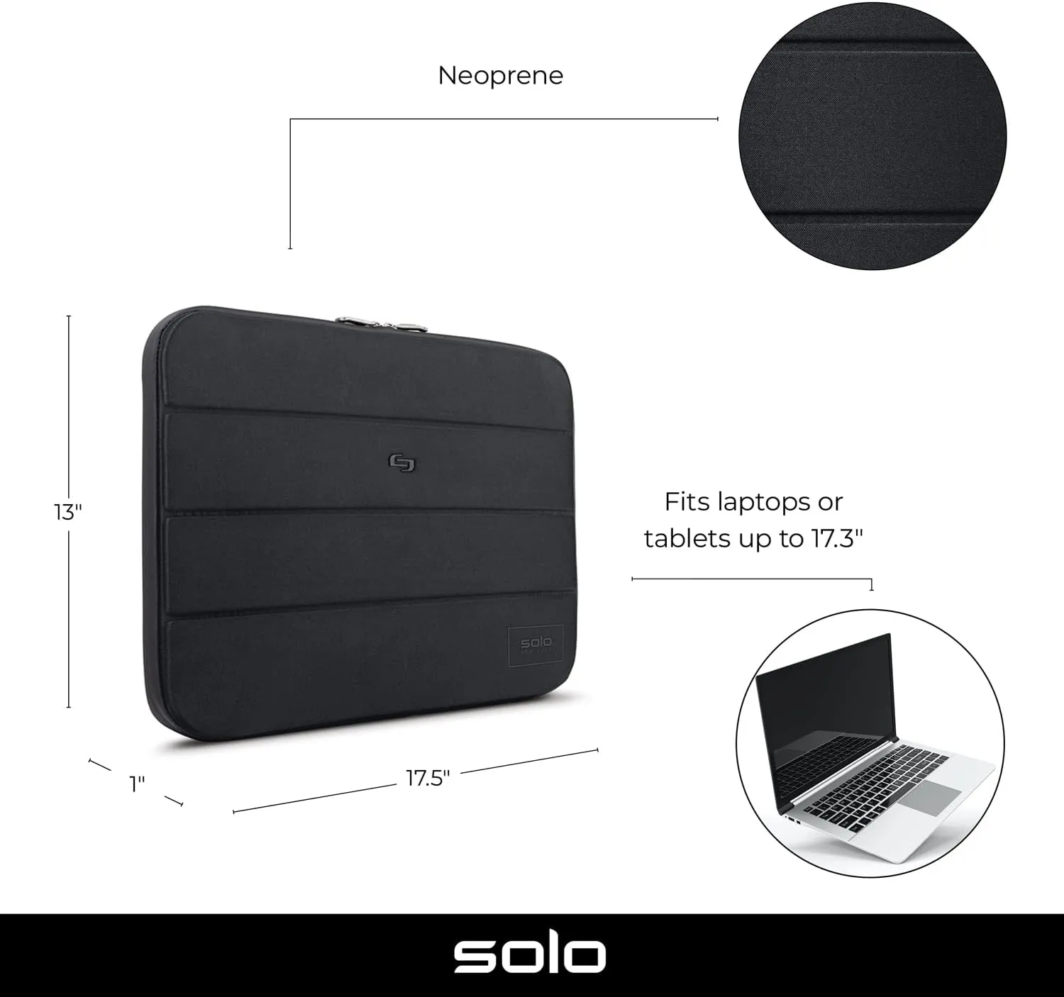 Solo New York Laptop Bag Sleeve for Women & Men - Travel Case for Computer & Tablet, Fits up to 17.3" Laptops, Fully Padded, Lightweight Construction, Durable Zippers - Bond, Black