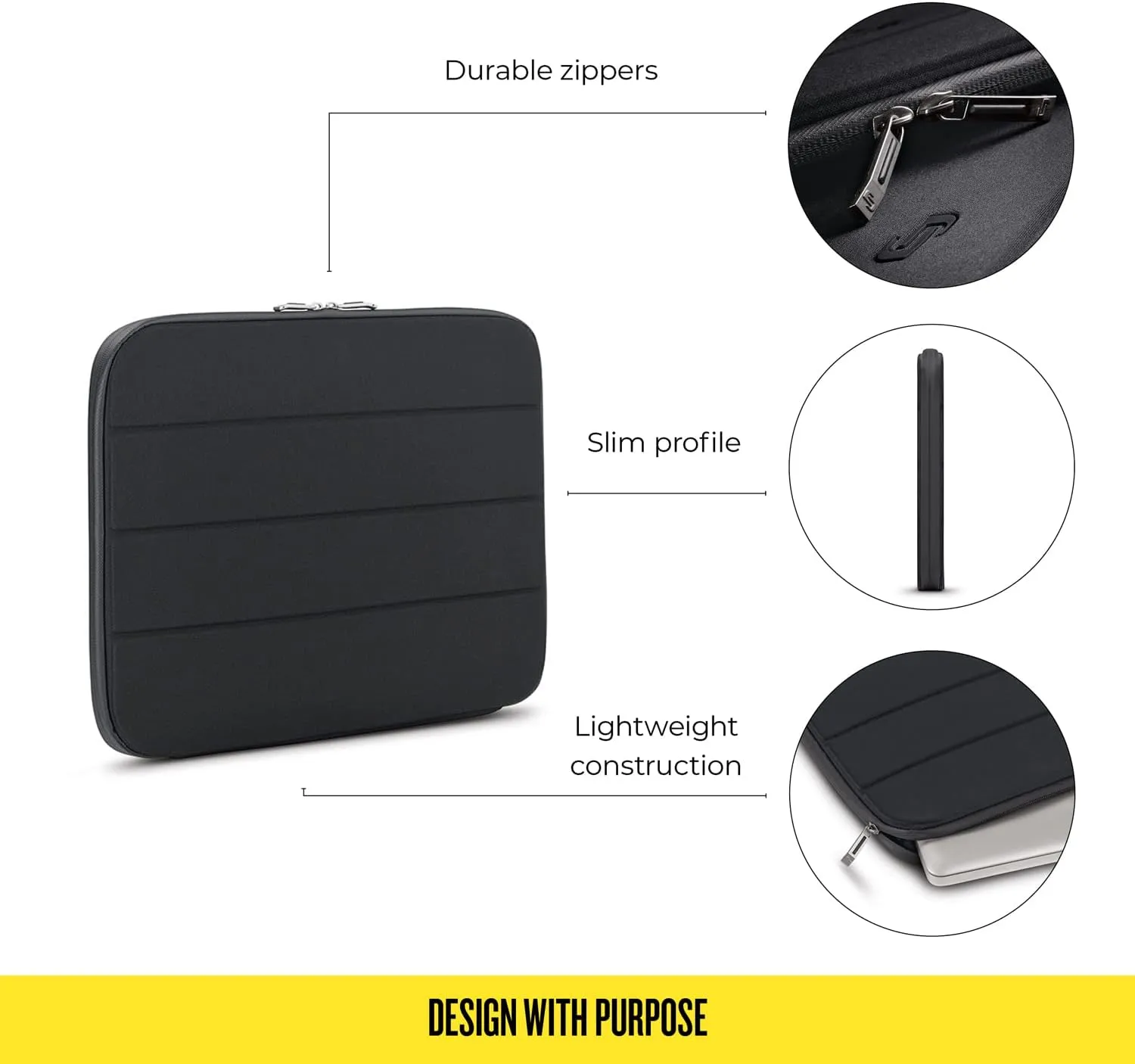 Solo New York Laptop Bag Sleeve for Women & Men - Travel Case for Computer & Tablet, Fits up to 17.3" Laptops, Fully Padded, Lightweight Construction, Durable Zippers - Bond, Black