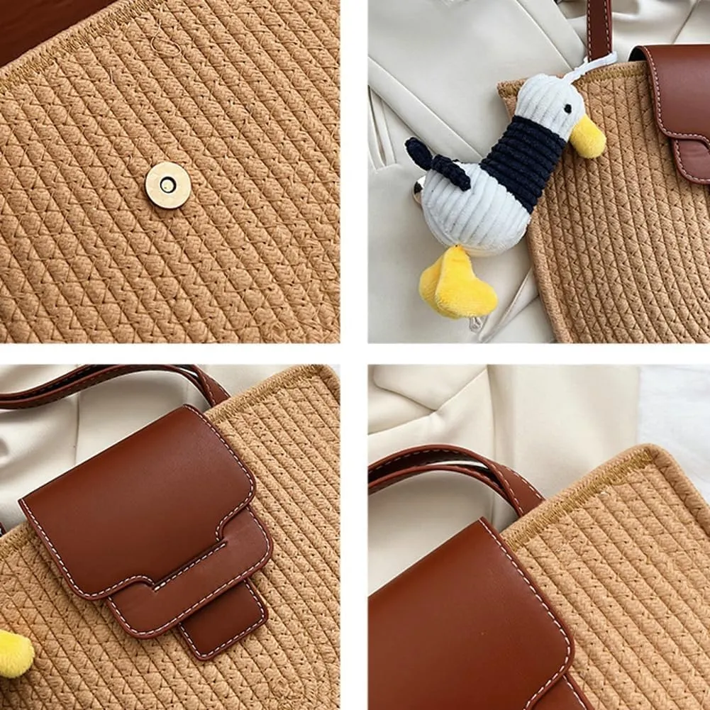 Straw Tote Bag Women Hand Woven Shoulder Bag Large Casual Handbags Hobo Bag Straw Beach Bag