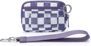 Stylish Wallet Zip Card with ID Window Purses for Women-Mini Portable Functional Coin Purse with Zipper,Cute Compact Checkered Wristlet Keychain Wallet Ideal for Teen Girl Sports (Blue and White)