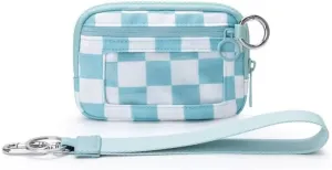 Stylish Wallet Zip Card with ID Window Purses for Women-Mini Portable Functional Coin Purse with Zipper,Cute Compact Checkered Wristlet Keychain Wallet Ideal for Teen Girl Sports (Blue and white)