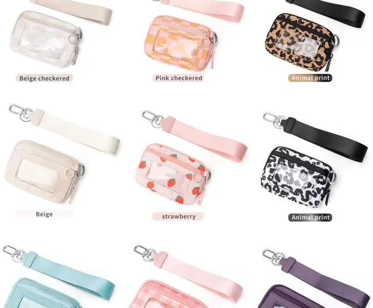 Stylish Wallet Zip Card with ID Window Purses for Women-Mini Portable Functional Coin Purse with Zipper,Cute Compact Checkered Wristlet Keychain Wallet Ideal for Teen Girl Sports (Blue and White)