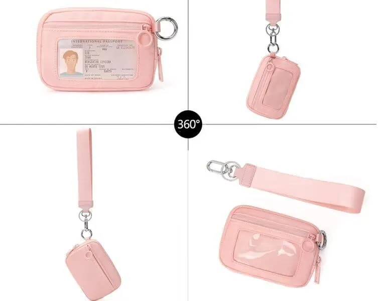 Stylish Wallet Zip Card with ID Window Purses for Women-Mini Portable Functional Coin Purse with Zipper,Cute Compact Checkered Wristlet Keychain Wallet Ideal for Teen Girl Sports (Blue and white)