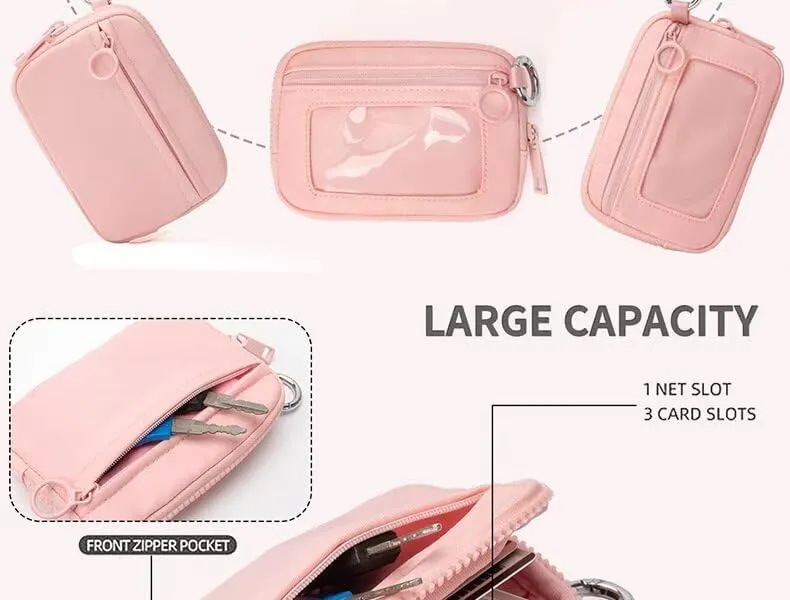 Stylish Wallet Zip Card with ID Window Purses for Women-Mini Portable Functional Coin Purse with Zipper,Cute Compact Checkered Wristlet Keychain Wallet Ideal for Teen Girl Sports (Blue and White)