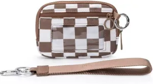 Stylish Wallet Zip Card with ID Window Purses for Women-Mini Portable Functional Coin Purse with Zipper,Cute Compact Checkered Wristlet Keychain Wallet Ideal for Teen Girl Sports (Coffee white)