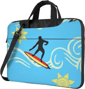 Surfer Silhouette On Blue Background Modern 13-15.6 Inch Laptop Bag For Man And Women, Computer Messenger Bag, Trendy Shoulder Strap Design