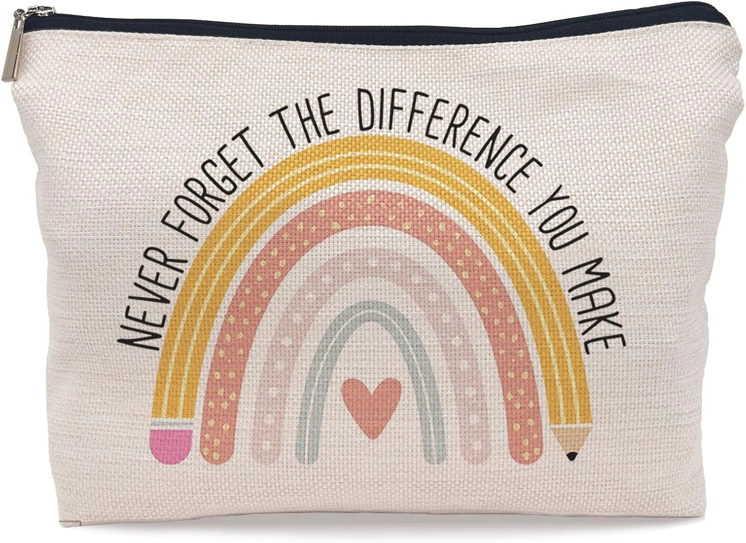 Teacher Colleagues Appreciation Retirement Gifts Makeup Bag,Never Forget The Difference You Make Boho Rainbow Cosmetic Makeup Bag,Retirement Coworker Leaving Gifts for Women