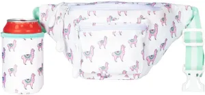 Tipsy Elves No Drama Llama Fanny Pack w/Drink Holder - White Waist Pack Fun Print - Small Travel Bag Secure Zipper Pocket for Storing Essentials