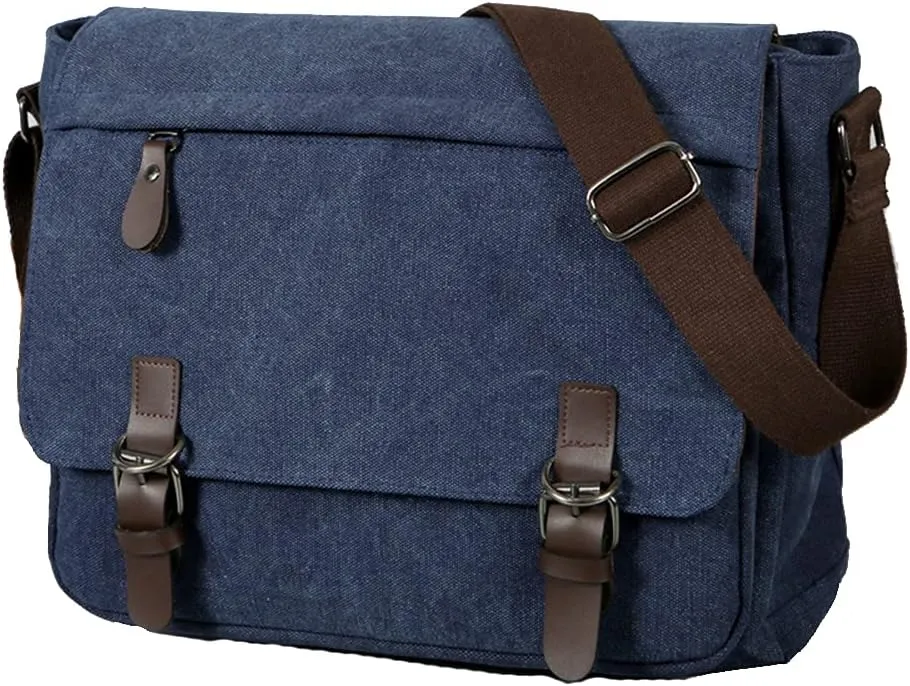 TopTie Retro Canvas Messenger Bag Fit for 14 Inch Laptop, Classic Laptop Bag Side Bag for Women and Men