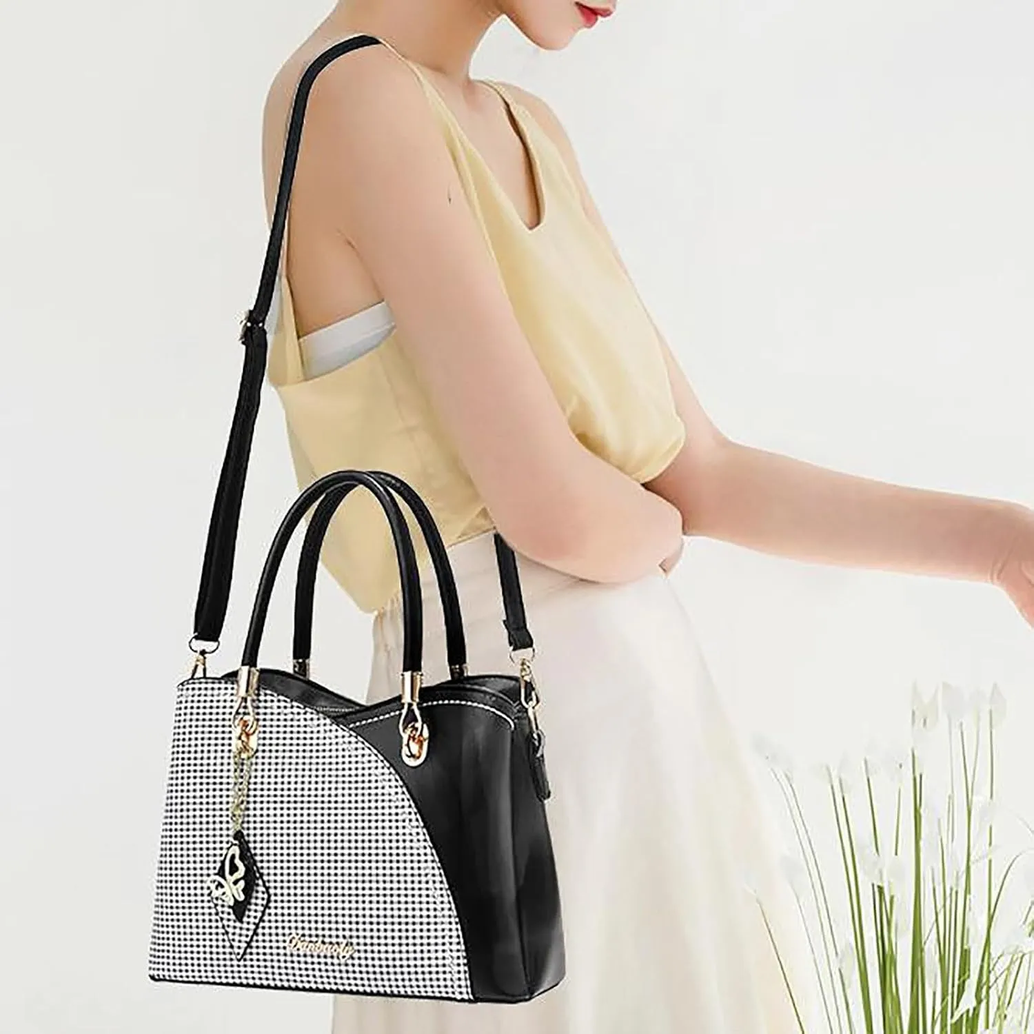 Tote Bag For Women Color Block Women Hobo Handbags Large Capacity Plaid Middle Shoulder Messenger Bag For Daily Work Q