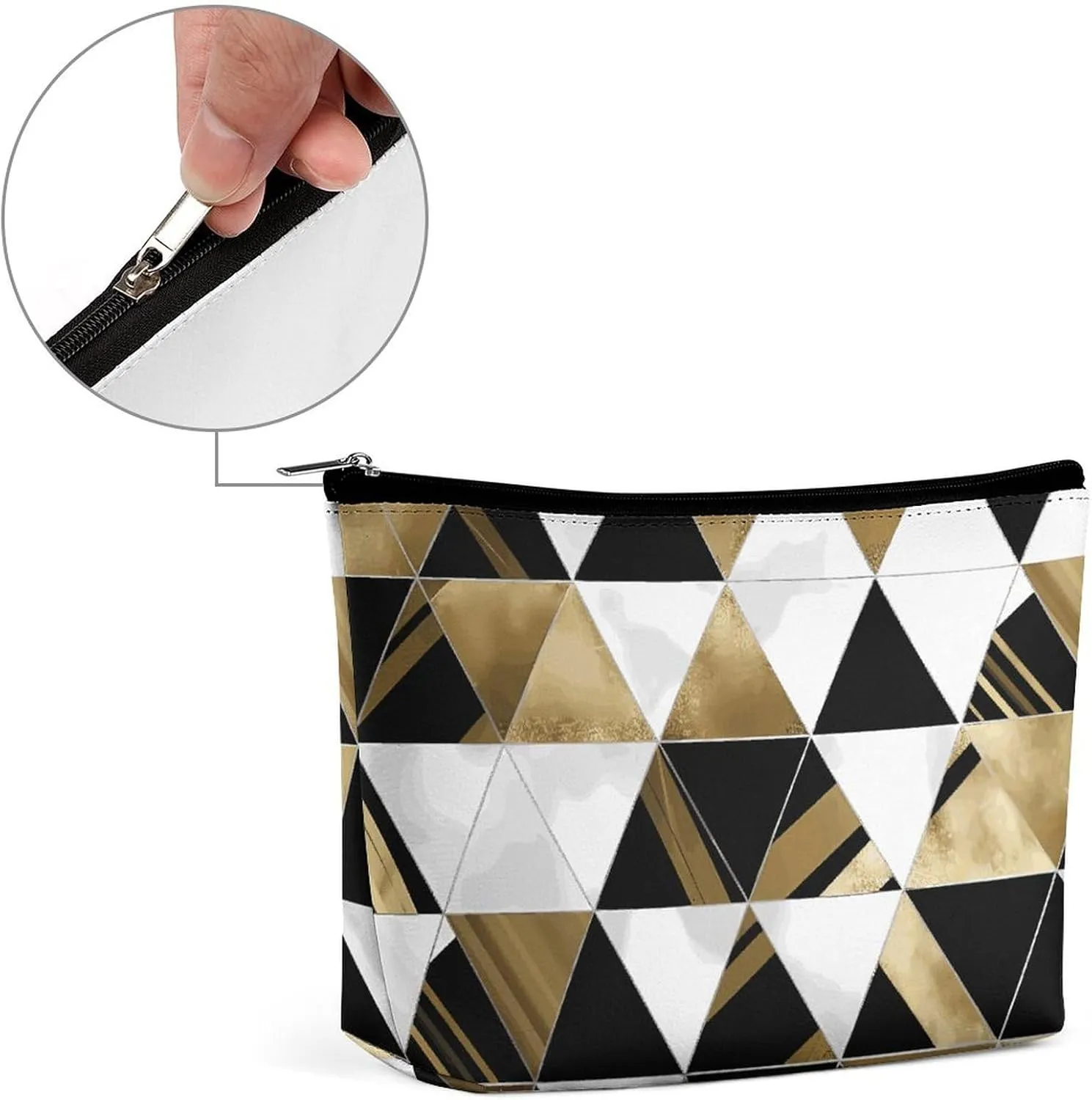 Travel Makeup Bag Large Capacity Cosmetic Bags for Women Waterproof Portable Cosmetic Bag Storage Bag Fashion Modern Triangles Printed Toiletry Bag
