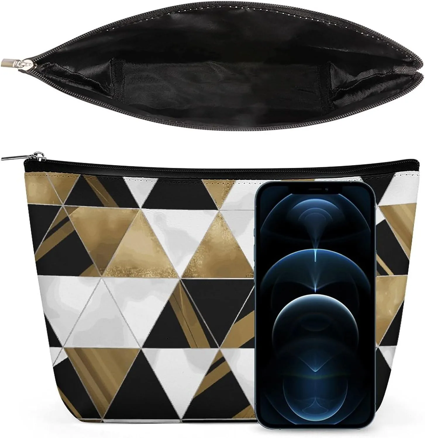 Travel Makeup Bag Large Capacity Cosmetic Bags for Women Waterproof Portable Cosmetic Bag Storage Bag Fashion Modern Triangles Printed Toiletry Bag