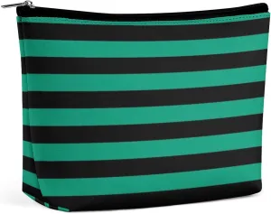 Travel Makeup Bag, Modern Emerald Green Black Stripes Pattern Cosmetic Bags for Women Large Capacity Waterproof Toiletry Pouch Make up Organizer