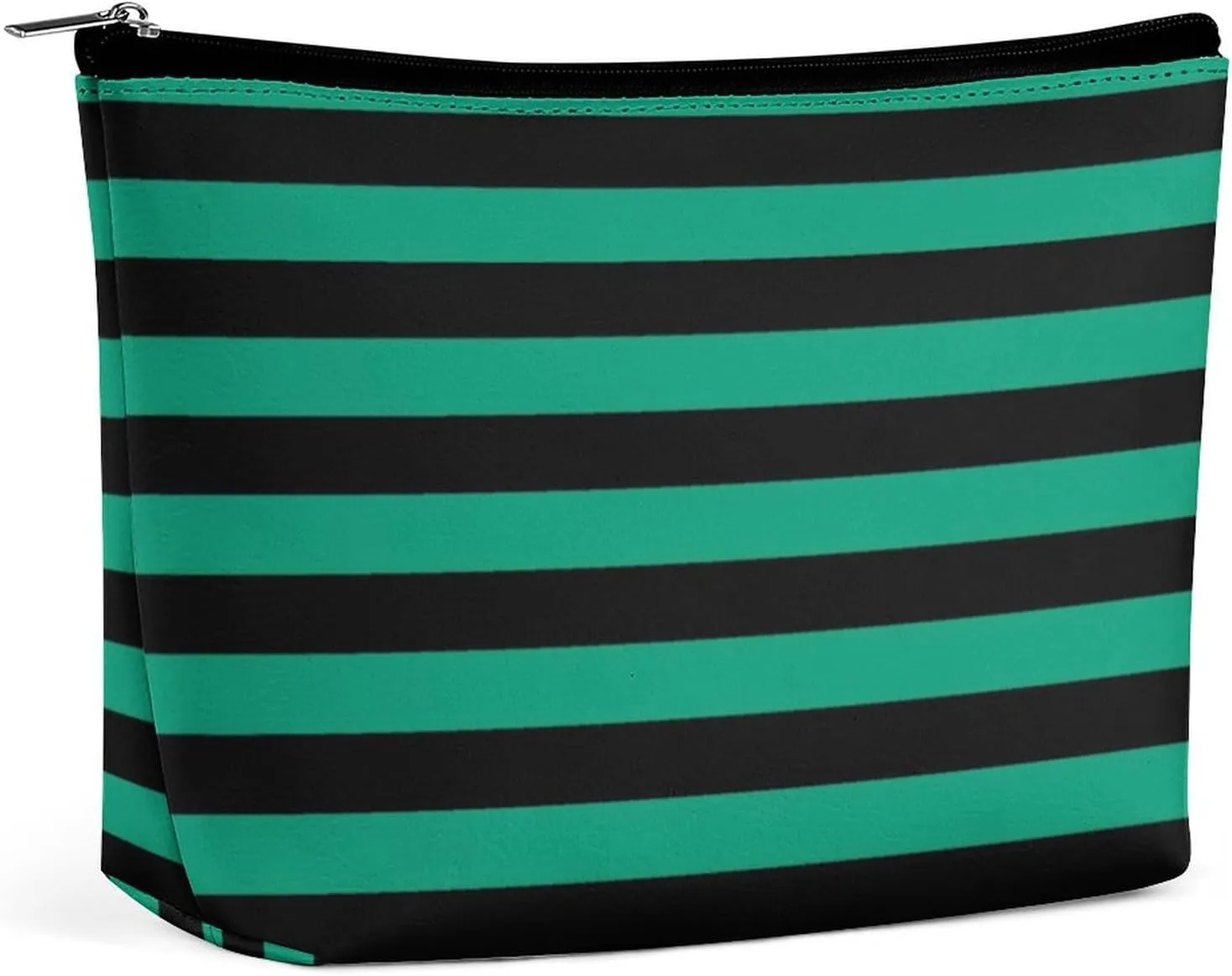 Travel Makeup Bag, Modern Emerald Green Black Stripes Pattern Cosmetic Bags for Women Large Capacity Waterproof Toiletry Pouch Make up Organizer