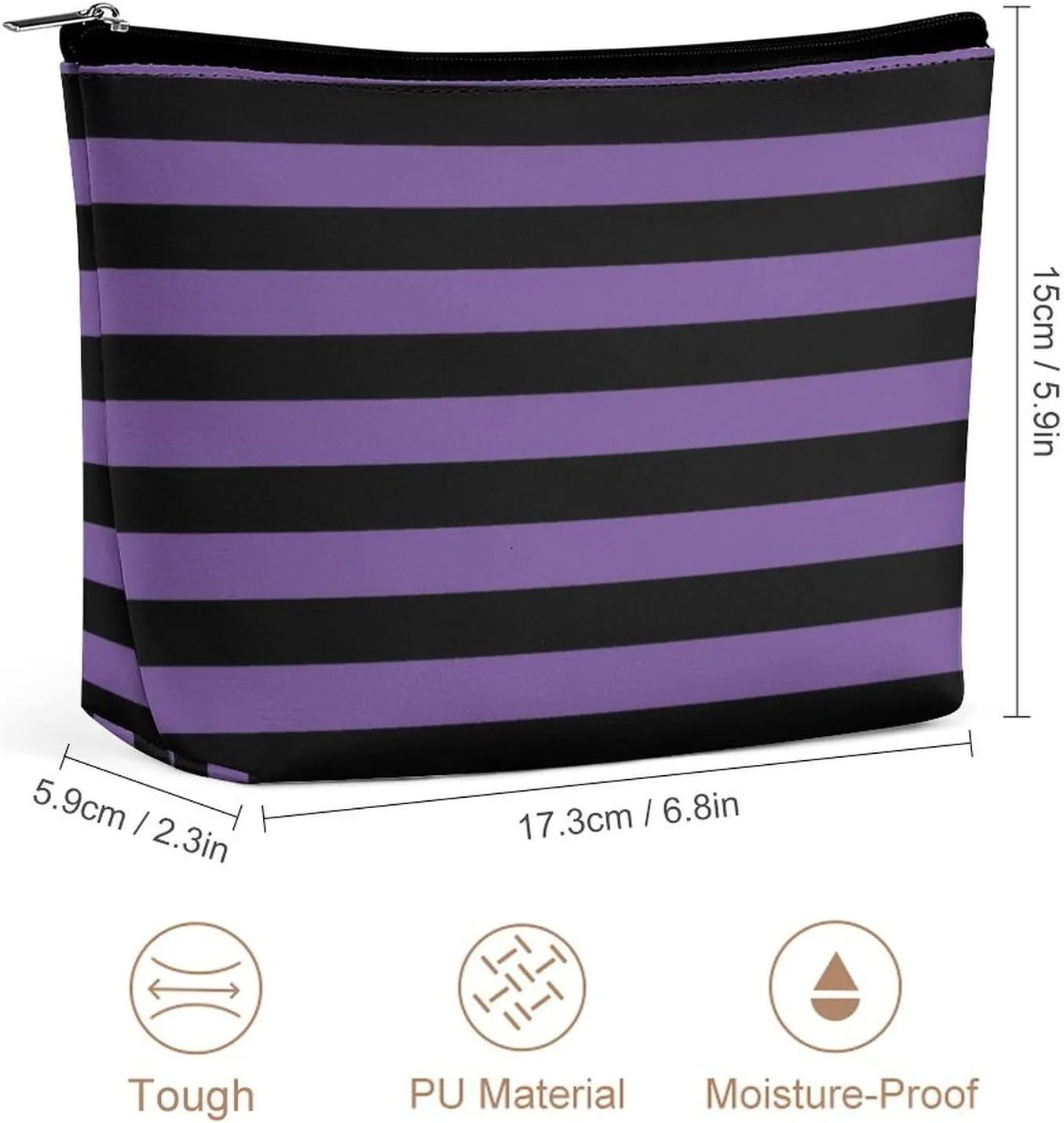 Travel Makeup Bag, Modern Purple Black Striped Pattern Cosmetic Bags for Women Large Capacity Waterproof Toiletry Pouch Make up Organizer