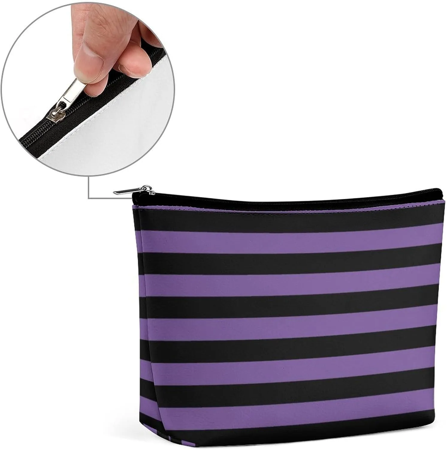 Travel Makeup Bag, Modern Purple Black Striped Pattern Cosmetic Bags for Women Large Capacity Waterproof Toiletry Pouch Make up Organizer