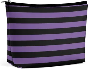 Travel Makeup Bag, Modern Purple Black Striped Pattern Cosmetic Bags for Women Large Capacity Waterproof Toiletry Pouch Make up Organizer